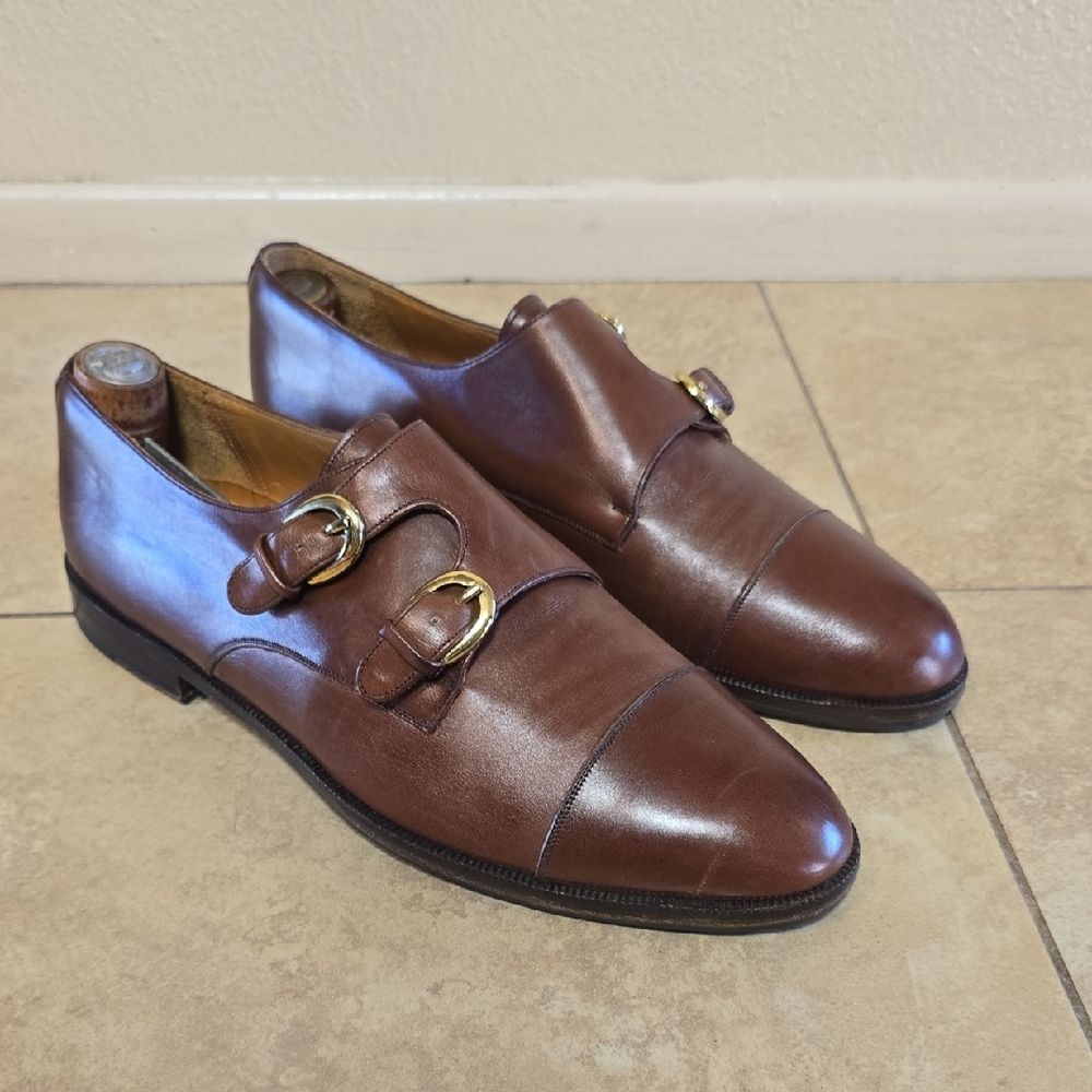 Mezlan Brown Leather Double Monk Strap Loafers